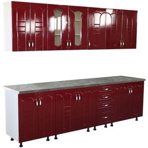 Bucatarie Zebra 260 cm din MDF Rosu Tulip cu blat termoizolant imitatie gri imagine