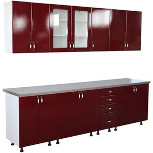 Bucatarie Zebra 260 cm din MDF Rosu Simplu cu blat termoizolant gri imagine
