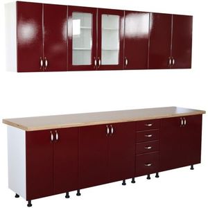 Bucatarie Zebra 260 cm din MDF Rosu Simplu cu blat termoizolant crem imagine
