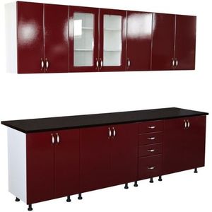 Bucatarie Zebra 260 cm din MDF Rosu Simplu cu blat termoizolant negru imagine