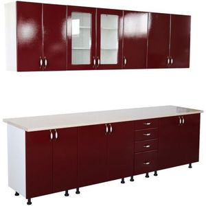 Bucatarie Zebra 260 cm din MDF Rosu Simplu cu blat termoizolant alb/bej imagine
