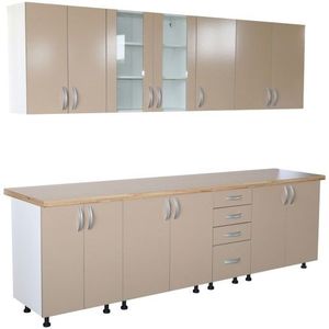 Bucatarie Zebra 260 cm din PAL Cappuccino cu blat termoizolant crem imagine