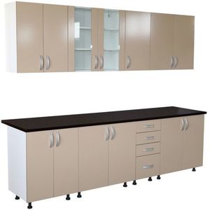 Bucatarie Zebra 260 cm din PAL Cappuccino cu blat termoizolant negru imagine