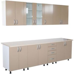 Bucatarie Zebra 260 cm din PAL Cappuccino cu blat termoizolant alb/gri imagine