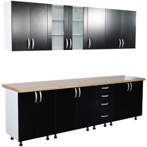 Bucatarie Zebra 260 cm din PAL Negru cu blat termoizolant crem imagine