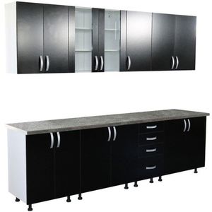 Bucatarie Zebra 260 cm din PAL Negru cu blat termoizolant gri imagine