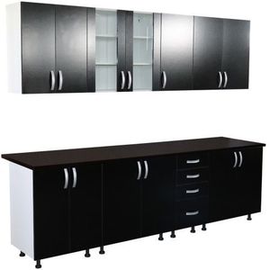 Bucatarie Zebra 260 cm din PAL Negru cu blat termoizolant negru imagine