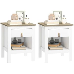 HOMCOM Set 2 Noptiere cu Sertar și Raft Deschis din Lemn Alb și Stejar | Aosom Romania imagine