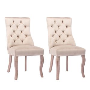Set de 2 scaune tapițate pentru sufragerie din catifea cu spătar înalt matlasat cu nasturi, 51x47x97 cm, Bej imagine