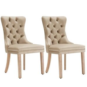 Set de 2 scaune tapițate pentru sufragerie din catifea, design cu cusături și nasturi, 50x46x91 cm, maro deschis imagine