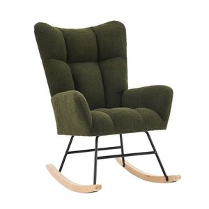 Scaun balansoar modern cu spătar înalt și brațe, țesătură din catifea Teddy confortabilă, potrivit pentru living, dormitor și spații interioare, Verde imagine