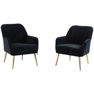 Set de 2 fotolii de living din catifea, Design ergonomic, Negru imagine