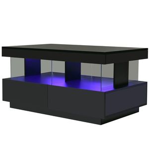 Măsuță de Cafea Modernă cu Sertare și Iluminare LED, Suprafață Rezistentă la Zgârieturi, 100x60x49, 5 cm, Negru imagine