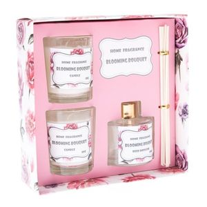 Set de difuzor parfumat și 2 lumânări Buchet înflorit, 21, 5 x 21, 5 x 6, 8 cm imagine