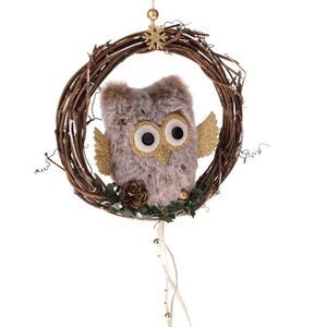 Coroniță împletită cu bufniță maro, 50 x 17 cm imagine