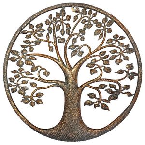 Decor metalic de perete Copacul vieții gri-auriu, 39, 8 cm imagine