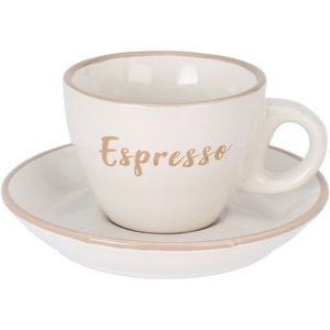 Ceașcă din gresie cu farfurioară Espresso, 100 ml, crem, crem deschis imagine