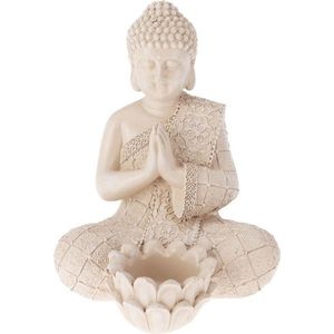 Decor de grădină Buddha pentru lumânare de ceai , 14 x 19 x 13 cm, crem imagine
