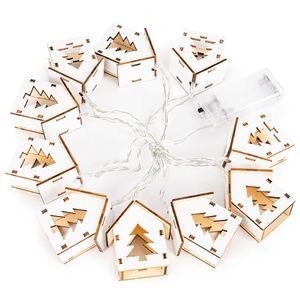 Decorațiune de Crăciun LED Case cu brad alb, 150cm imagine