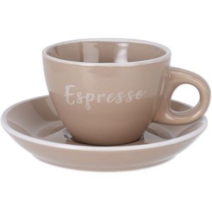 Ceașcă din gresie cu farfurioară Espresso, 100 ml, moca, maro deschis imagine