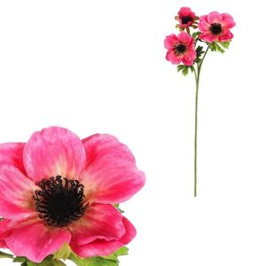 Floare artificială Anemone, 3 flori, roz închis , 15 x 15 x 55 cm, roz închis imagine