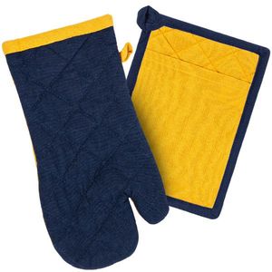 Mănușă de bucătărie și suport Heda albastru închis /galben, set 2 buc. imagine