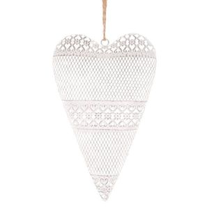 Decorațiune Inimă suspendată din metal 15 x 24 x 4 cm, albă imagine