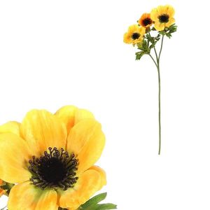 Floare artificială Anemone, 3 flori, galben , 15 x15 x 55 cm, galben imagine