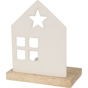 Suport decorativ pentru lumânări Căsuță cu steaalb, 13 x 19 x 8 cm imagine