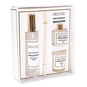 Set de spray parfumat, difuzor și lumânare Bumbac proaspăt, 18, 5 x 22 x 5, 7 cm imagine