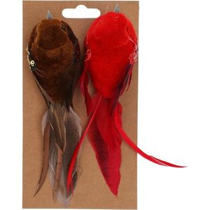 Pasăre pe clip set de 2 buc, maro / roșu , 17 x 5, 5 x 4, 5 cm imagine