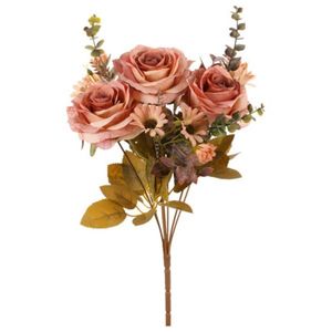 Buchet artificial Trandafir cu eucalipt roz, 35 cm imagine