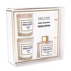 Set difuzor parfumat și 2 lumânări Fresh Cotton, 21, 5 x 21, 5 x 6, 8 cm imagine