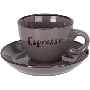 Ceașcă de gresie cu farfurioară Espresso, 100 ml, gri închis, gri închis imagine
