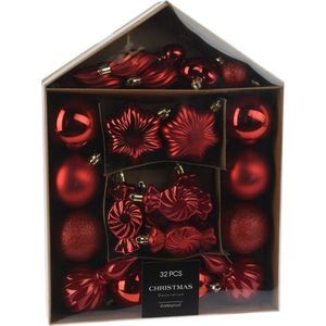 Set de decorațiuni de Crăciun Roșu Festive, 32 buc, roșu imagine