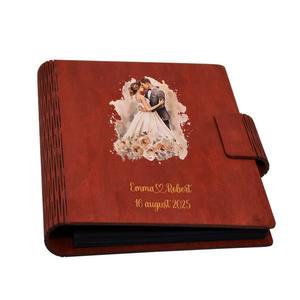 Guestbook de nunta, Album foto din lemn personalizat, Rosu, A5, Piksel, pix si lipici stick inclus imagine