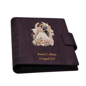 Guestbook de nunta, Album foto din lemn personalizat, Mov, A5, Piksel, pix si lipici stick inclus imagine