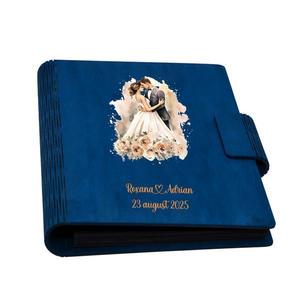 Guestbook de nunta, Album foto din lemn personalizat, Albastru, A5, Piksel, pix si lipici stick inclus imagine