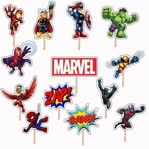 Set accesorii brioșe/ tort, 13 buc, tematica Eroi Marvel, Photo Paper Glossy imagine