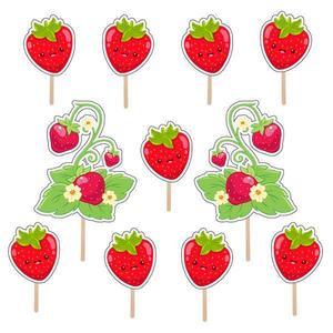 Set accesorii brioșe/ tort, 30 buc, tematica Capsune, Photo Paper Glossy imagine