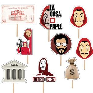 Set accesorii brioșe/ tort, 9 buc, tematica Casa del Papel, Photo Paper Glossy imagine