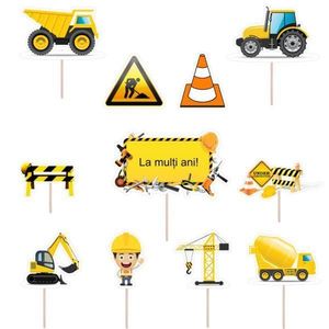Set accesorii brioșe/ tort, 8 buc, tematica Constructii, Photo Paper Glossy imagine