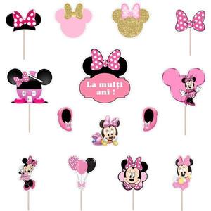 Set accesorii brioșe/ tort, 13 buc, tematica Minnie Mouse Tip 1, Photo Paper Glossy imagine