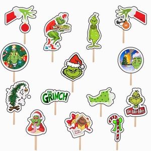 Set accesorii brioșe/ tort, 14 buc, tematica Grinch, Photo Paper Glossy imagine