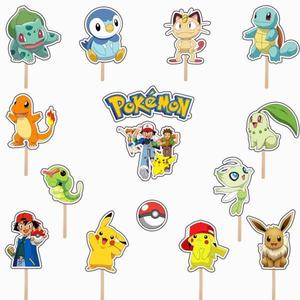 Set accesorii brioșe/ tort, 14 buc, tematica de Pokemon, Photo Paper Glossy imagine