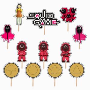Set accesorii brioșe/ tort, 12 buc, tematica de Squid Game/ Jocul Calamarului, Photo Paper Glossy imagine