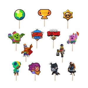 Set accesorii brioșe/ tort, 13 buc, tematica de Brawl Stars, Photo Paper Glossy imagine