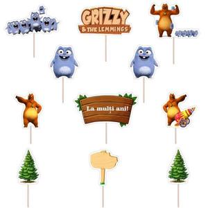 Set accesorii brioșe/ tort, 11 buc, tematica Grizzy and the Lemmings, Photo Paper Glossy imagine
