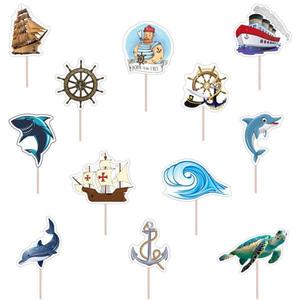 Set accesorii brioșe/ tort, 12 buc, tematica Nautica, Photo Paper Glossy imagine