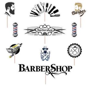 Set accesorii brioșe/ tort, 9 buc, tematica Barbershop, Photo Paper Glossy imagine